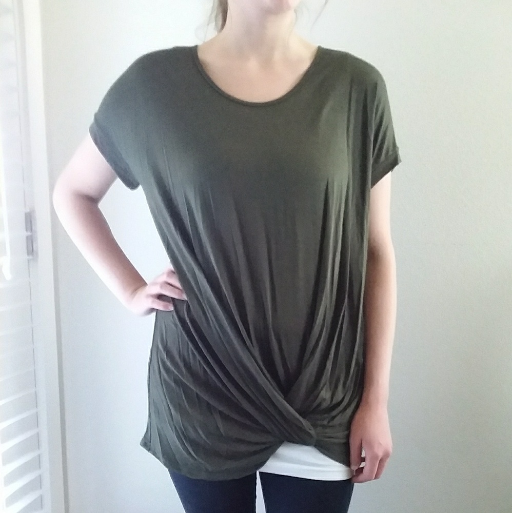 Olive Dolman Knot Top